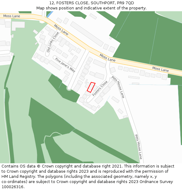 12, FOSTERS CLOSE, SOUTHPORT, PR9 7QD: Location map and indicative extent of plot