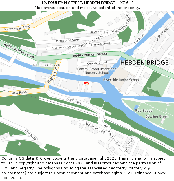 12, FOUNTAIN STREET, HEBDEN BRIDGE, HX7 6HE: Location map and indicative extent of plot