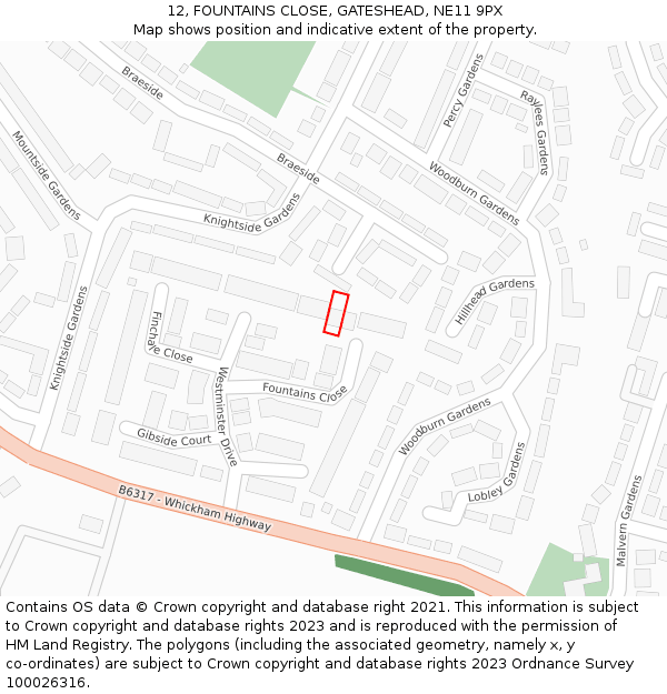 12, FOUNTAINS CLOSE, GATESHEAD, NE11 9PX: Location map and indicative extent of plot