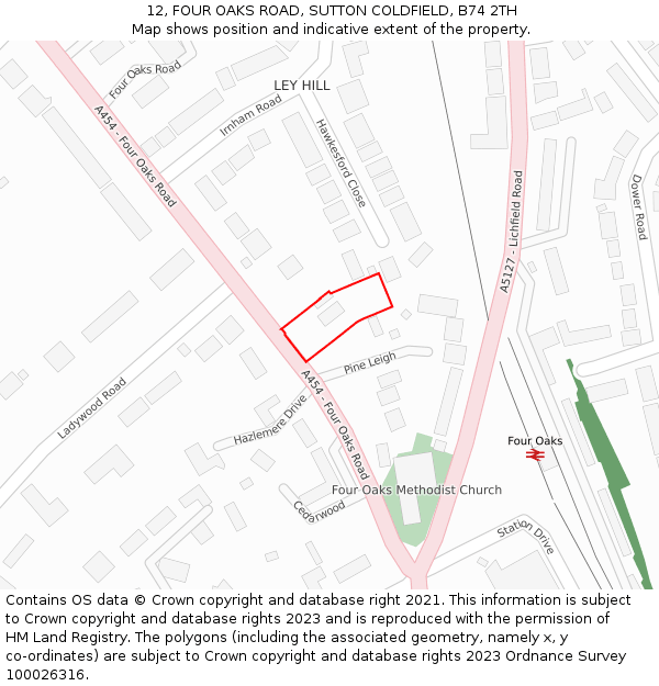12, FOUR OAKS ROAD, SUTTON COLDFIELD, B74 2TH: Location map and indicative extent of plot