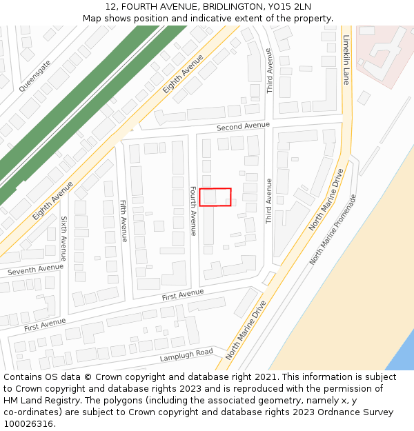 12, FOURTH AVENUE, BRIDLINGTON, YO15 2LN: Location map and indicative extent of plot