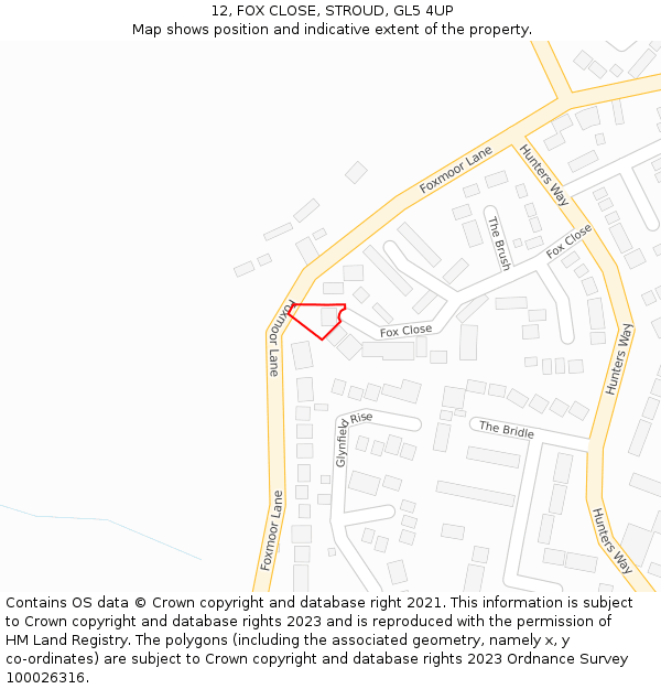 12, FOX CLOSE, STROUD, GL5 4UP: Location map and indicative extent of plot