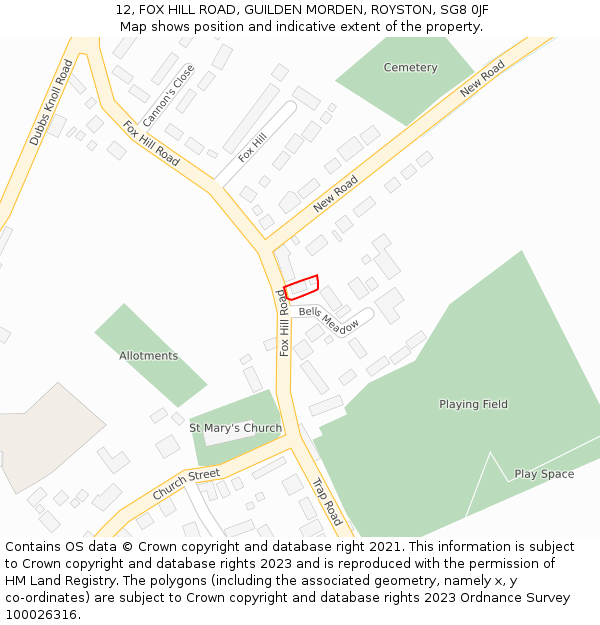 12, FOX HILL ROAD, GUILDEN MORDEN, ROYSTON, SG8 0JF: Location map and indicative extent of plot