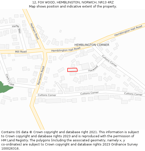 12, FOX WOOD, HEMBLINGTON, NORWICH, NR13 4RZ: Location map and indicative extent of plot