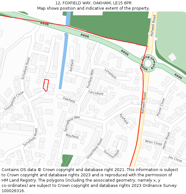 12, FOXFIELD WAY, OAKHAM, LE15 6PR: Location map and indicative extent of plot