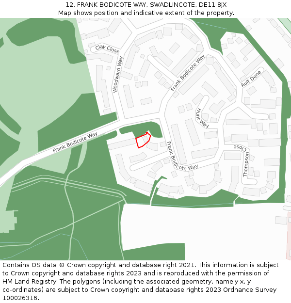 12, FRANK BODICOTE WAY, SWADLINCOTE, DE11 8JX: Location map and indicative extent of plot