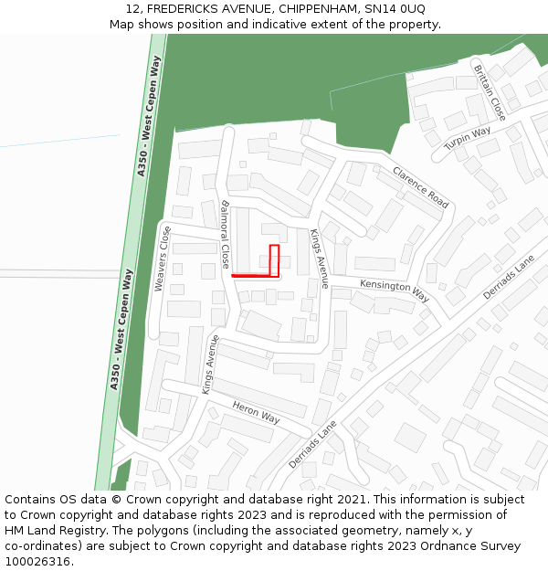 12, FREDERICKS AVENUE, CHIPPENHAM, SN14 0UQ: Location map and indicative extent of plot