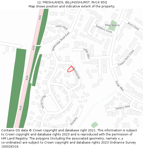 12, FRESHLANDS, BILLINGSHURST, RH14 9SQ: Location map and indicative extent of plot