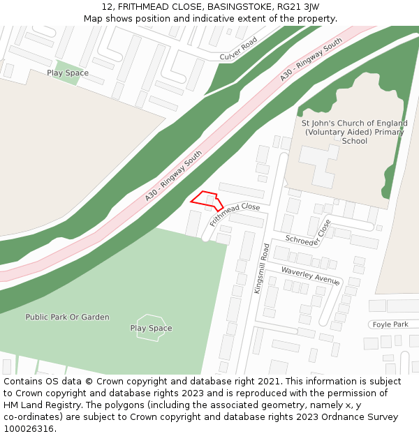 12, FRITHMEAD CLOSE, BASINGSTOKE, RG21 3JW: Location map and indicative extent of plot