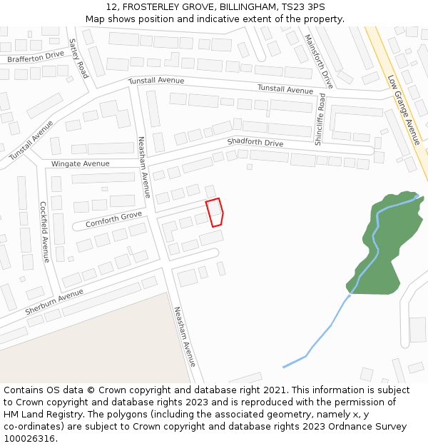 12, FROSTERLEY GROVE, BILLINGHAM, TS23 3PS: Location map and indicative extent of plot