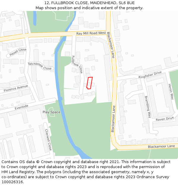 12, FULLBROOK CLOSE, MAIDENHEAD, SL6 8UE: Location map and indicative extent of plot