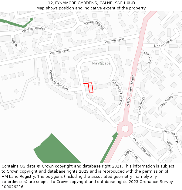 12, FYNAMORE GARDENS, CALNE, SN11 0UB: Location map and indicative extent of plot