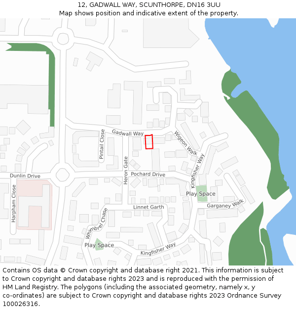 12, GADWALL WAY, SCUNTHORPE, DN16 3UU: Location map and indicative extent of plot