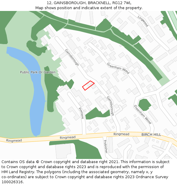 12, GAINSBOROUGH, BRACKNELL, RG12 7WL: Location map and indicative extent of plot