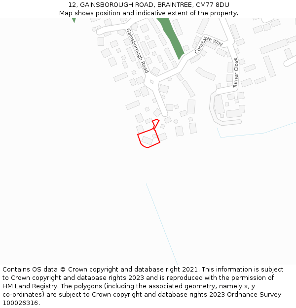 12, GAINSBOROUGH ROAD, BRAINTREE, CM77 8DU: Location map and indicative extent of plot