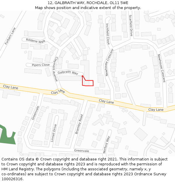 12, GALBRAITH WAY, ROCHDALE, OL11 5WE: Location map and indicative extent of plot