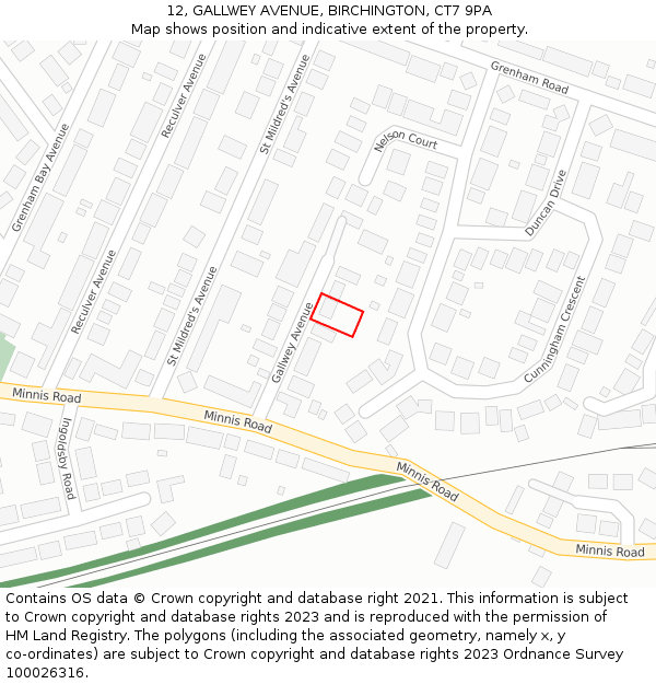 12, GALLWEY AVENUE, BIRCHINGTON, CT7 9PA: Location map and indicative extent of plot