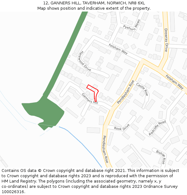 12, GANNERS HILL, TAVERHAM, NORWICH, NR8 6XL: Location map and indicative extent of plot