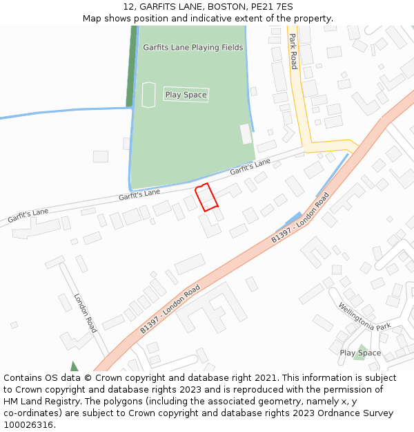 12, GARFITS LANE, BOSTON, PE21 7ES: Location map and indicative extent of plot