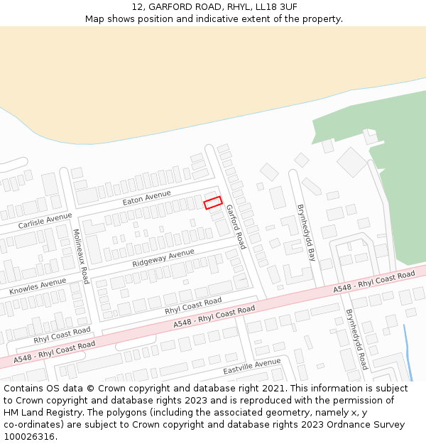 12, GARFORD ROAD, RHYL, LL18 3UF: Location map and indicative extent of plot