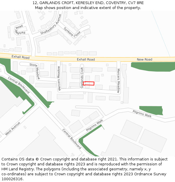 12, GARLANDS CROFT, KERESLEY END, COVENTRY, CV7 8RE: Location map and indicative extent of plot