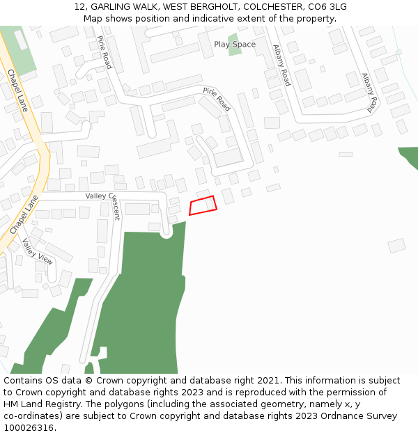 12, GARLING WALK, WEST BERGHOLT, COLCHESTER, CO6 3LG: Location map and indicative extent of plot