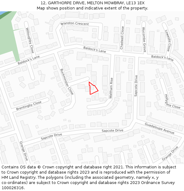 12, GARTHORPE DRIVE, MELTON MOWBRAY, LE13 1EX: Location map and indicative extent of plot