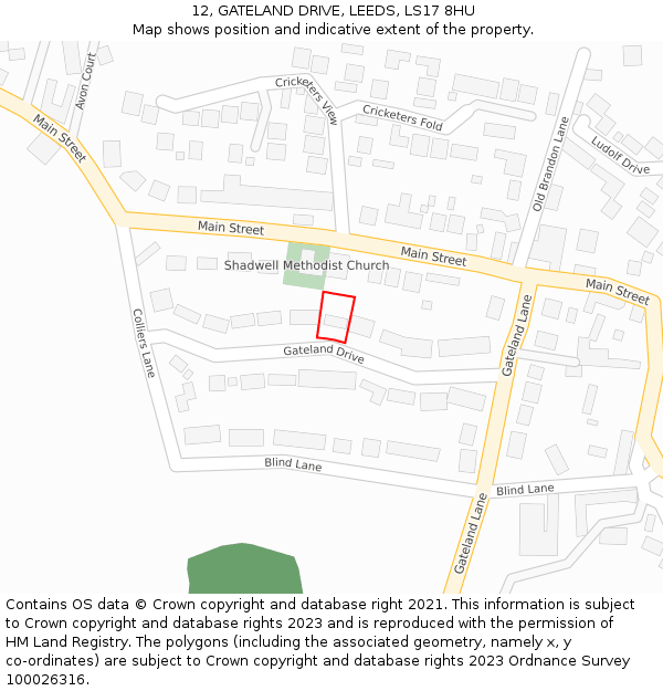 12, GATELAND DRIVE, LEEDS, LS17 8HU: Location map and indicative extent of plot