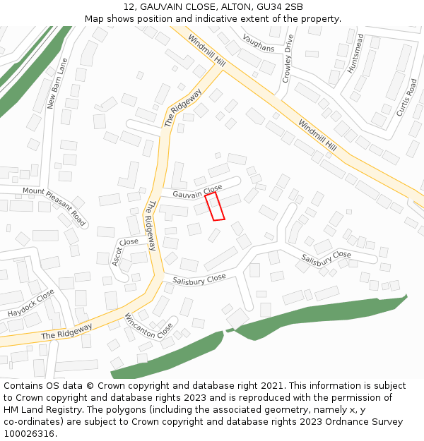 12, GAUVAIN CLOSE, ALTON, GU34 2SB: Location map and indicative extent of plot