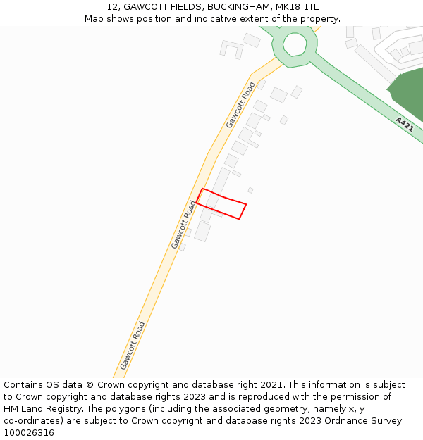 12, GAWCOTT FIELDS, BUCKINGHAM, MK18 1TL: Location map and indicative extent of plot