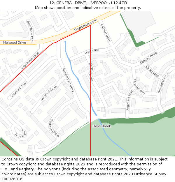 12, GENERAL DRIVE, LIVERPOOL, L12 4ZB: Location map and indicative extent of plot