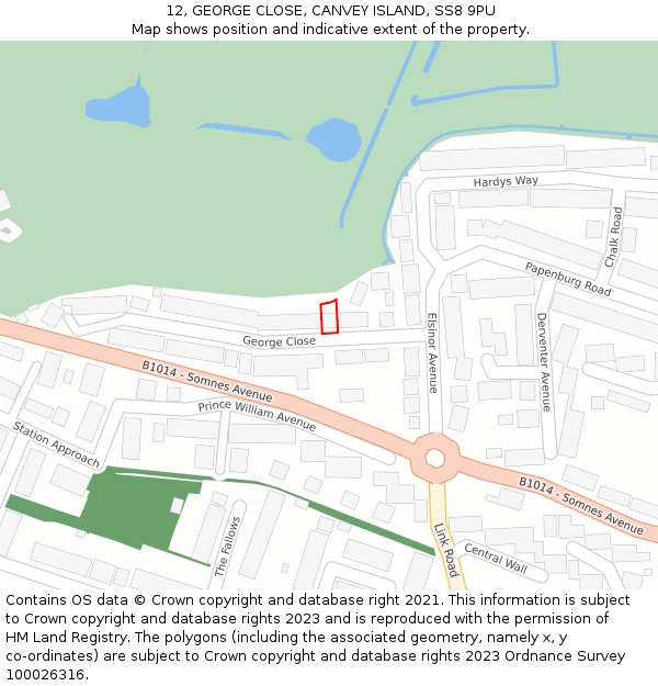 12, GEORGE CLOSE, CANVEY ISLAND, SS8 9PU: Location map and indicative extent of plot