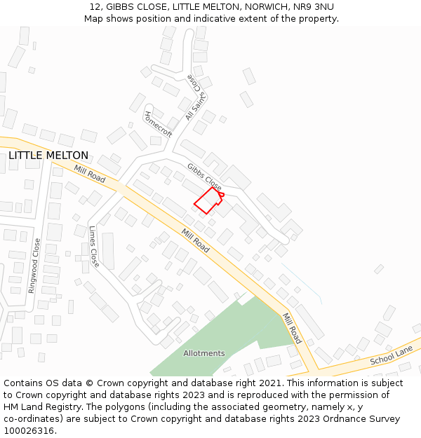 12, GIBBS CLOSE, LITTLE MELTON, NORWICH, NR9 3NU: Location map and indicative extent of plot