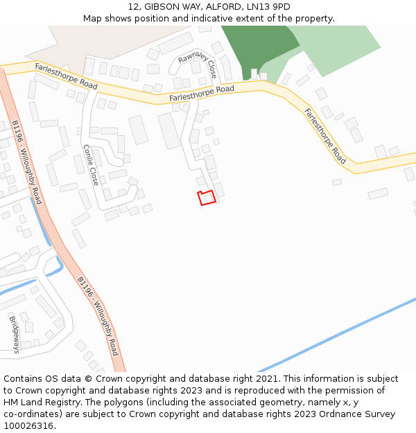 12, GIBSON WAY, ALFORD, LN13 9PD: Location map and indicative extent of plot