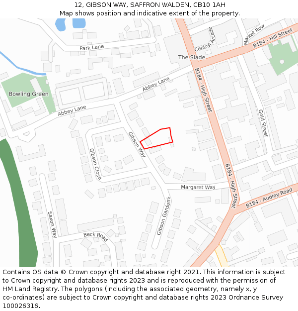 12, GIBSON WAY, SAFFRON WALDEN, CB10 1AH: Location map and indicative extent of plot