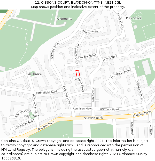 12, GIBSONS COURT, BLAYDON-ON-TYNE, NE21 5GL: Location map and indicative extent of plot