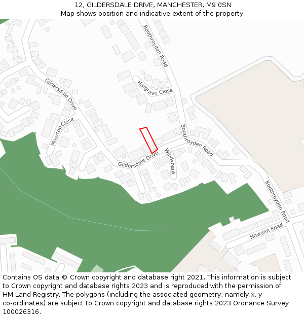 12, GILDERSDALE DRIVE, MANCHESTER, M9 0SN: Location map and indicative extent of plot