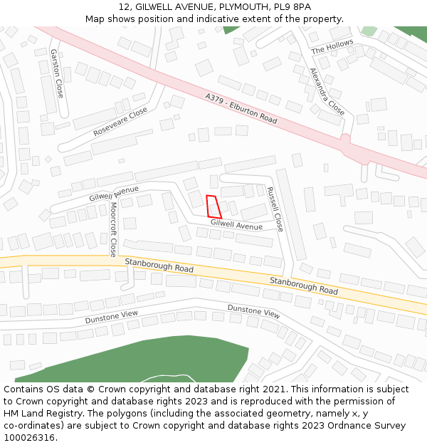 12, GILWELL AVENUE, PLYMOUTH, PL9 8PA: Location map and indicative extent of plot