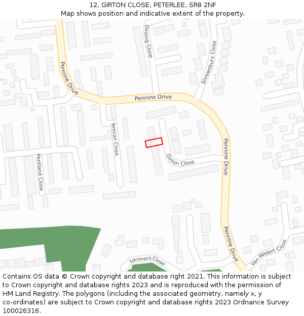 12, GIRTON CLOSE, PETERLEE, SR8 2NF: Location map and indicative extent of plot