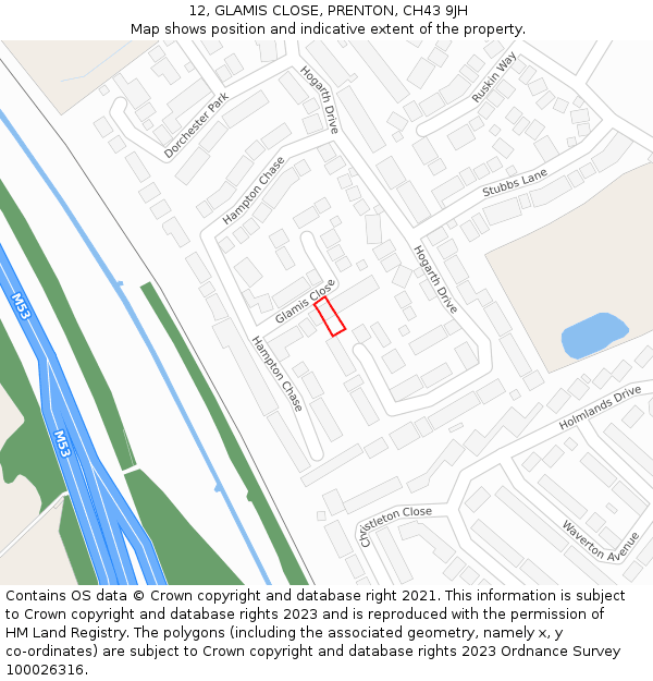 12, GLAMIS CLOSE, PRENTON, CH43 9JH: Location map and indicative extent of plot