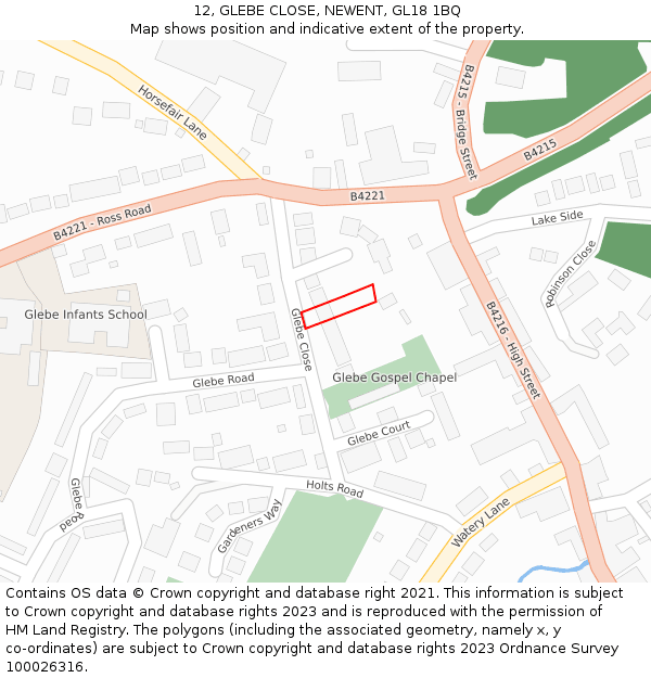 12, GLEBE CLOSE, NEWENT, GL18 1BQ: Location map and indicative extent of plot