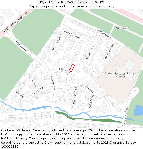 12, GLEN COURT, CASTLEFORD, WF10 5TW: Location map and indicative extent of plot