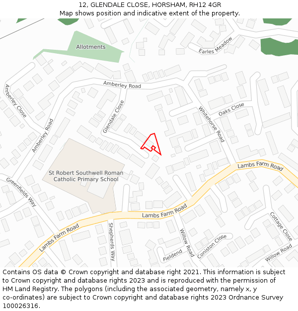 12, GLENDALE CLOSE, HORSHAM, RH12 4GR: Location map and indicative extent of plot