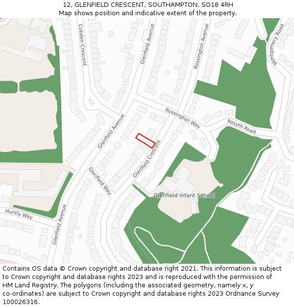 12, GLENFIELD CRESCENT, SOUTHAMPTON, SO18 4RH: Location map and indicative extent of plot