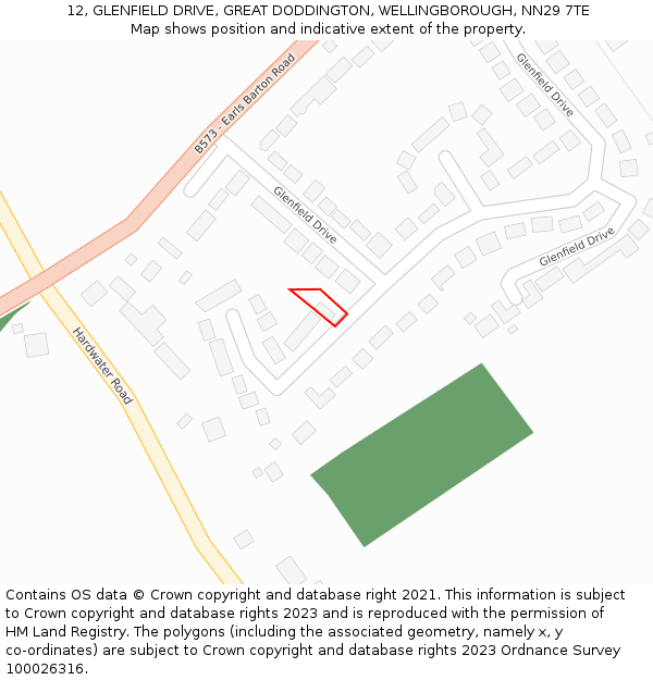 12, GLENFIELD DRIVE, GREAT DODDINGTON, WELLINGBOROUGH, NN29 7TE: Location map and indicative extent of plot