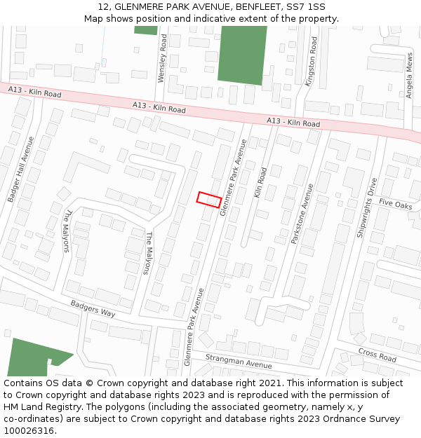 12, GLENMERE PARK AVENUE, BENFLEET, SS7 1SS: Location map and indicative extent of plot