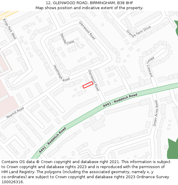 12, GLENWOOD ROAD, BIRMINGHAM, B38 8HF: Location map and indicative extent of plot