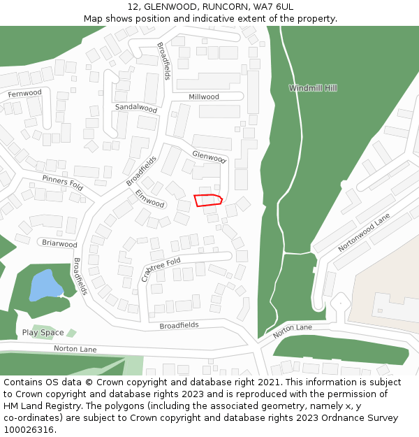12, GLENWOOD, RUNCORN, WA7 6UL: Location map and indicative extent of plot