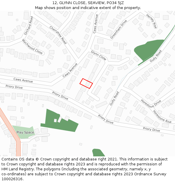 12, GLYNN CLOSE, SEAVIEW, PO34 5JZ: Location map and indicative extent of plot