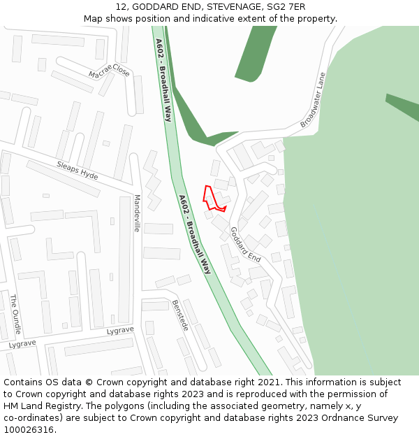 12, GODDARD END, STEVENAGE, SG2 7ER: Location map and indicative extent of plot